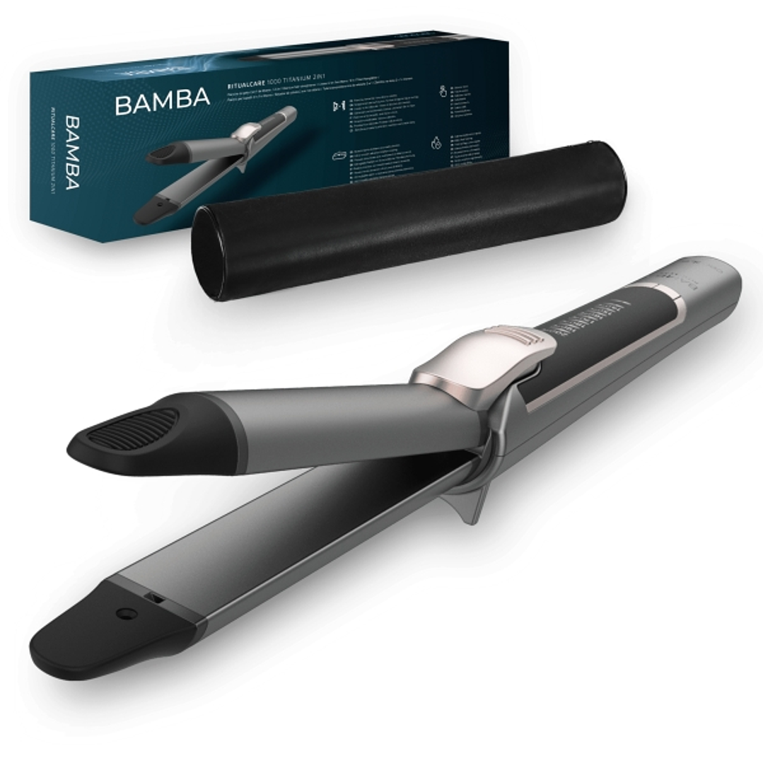 Cecotec Bamba RitualCare 1000 Titanium Plancha de Pelo 2 en 1 - Revestimiento de Titanio - Calentamiento Ultrarrapido - Tactil - Temperatura de 140 a  1