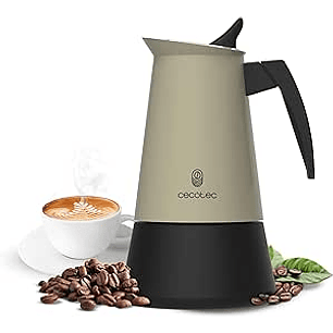 Cecotec Piccolina 600 Cafetera Italiana para 6 Tazas de Acero Inoxidable - Capacidad de 300ml - Junta de Silicona - Compatible con Todo Tipo de Cocina