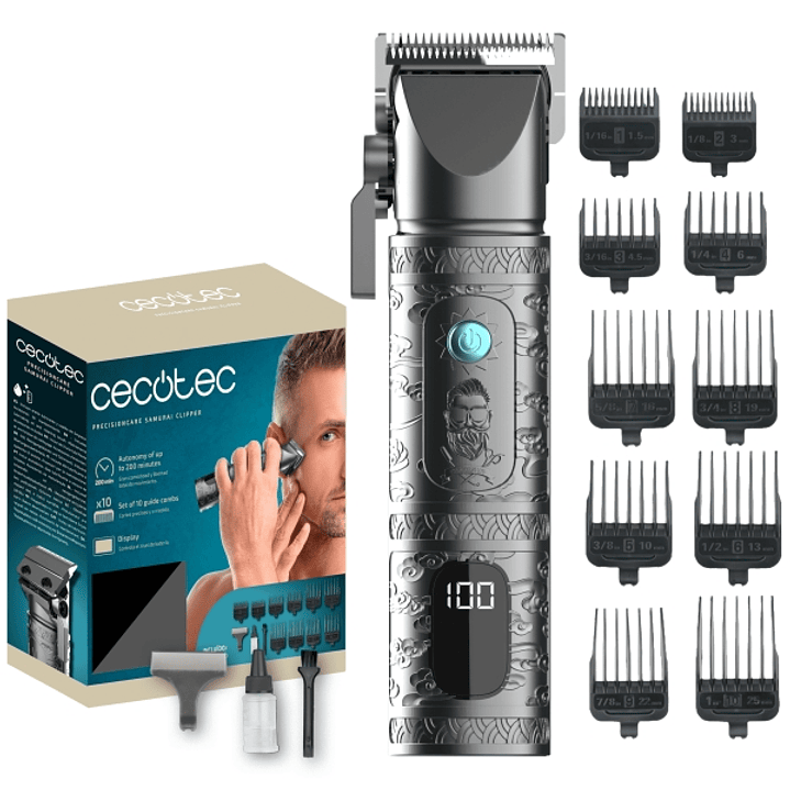 Cecotec Bamba PrecisionCare Samurai Clipper Cortapelos Inalambrico - Cortes Precisos con 10 Peines - Autonomia 200min - Palanca Ajustable - Protector  1