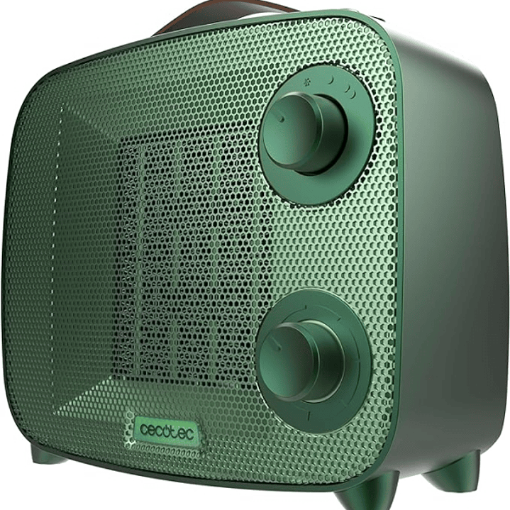 Cecotec ReadyWarm 1550 Ceramic Green Aura Calefactor Ceramico - 1500W - Cobertura hasta 15 M² - Termostato Regulable - 3 Modos de Uso - Estilo Moderno 1