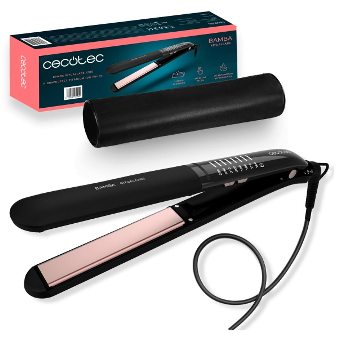 Cecotec Bamba RitualCare 1200 Titanium Ion Touch Plancha de Pelo - Tactil - Iones Negativos - Temperatura de 160 a 230°C - Placas Flotantes 3D de Tita 1