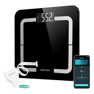 Cecotec Surface Precision Smart Healthy Bascula Corporal hasta 180kg - 4 Sensores - 10 Parametros - Bluetooth - Cristal Templado - Funcion Bebe - LCD 