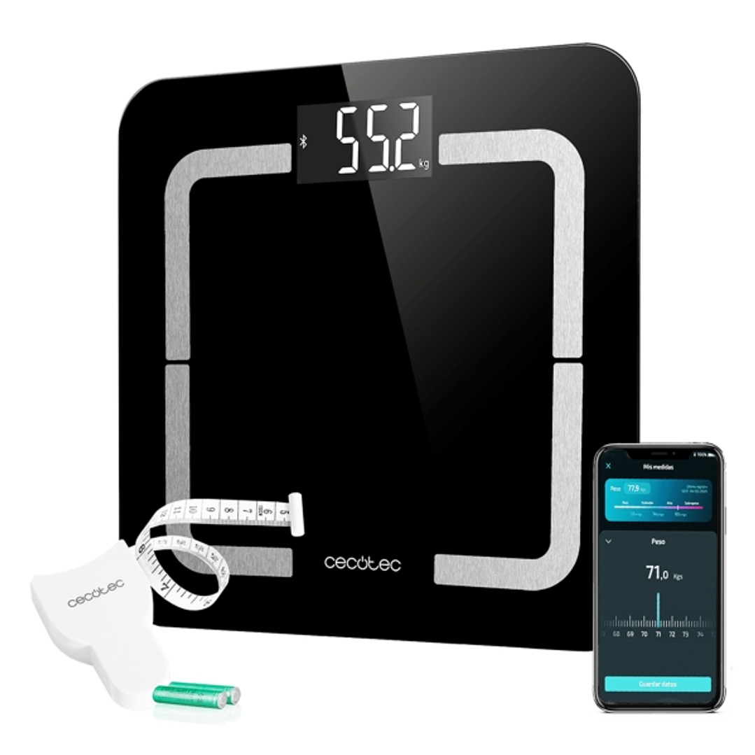 Cecotec Surface Precision Smart Healthy Bascula Corporal hasta 180kg - 4 Sensores - 10 Parametros - Bluetooth - Cristal Templado - Funcion Bebe - LCD  1