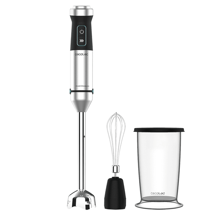 Cecotec Power TitanBlack 1500 XL Cream Batidora de Mano - 1500W - Cuchillas de Titanio - Campana Antisalpicaduras - Velocidad Ajustable - Funcion Turb 1