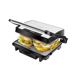 Cecotec Rock'nGrill 1500 Rapid Parrilla Electrica - Potencia de 1500W - Revestimiento Antiadherente - Bandeja Recogegrasas - Placa Superior Ajustable 