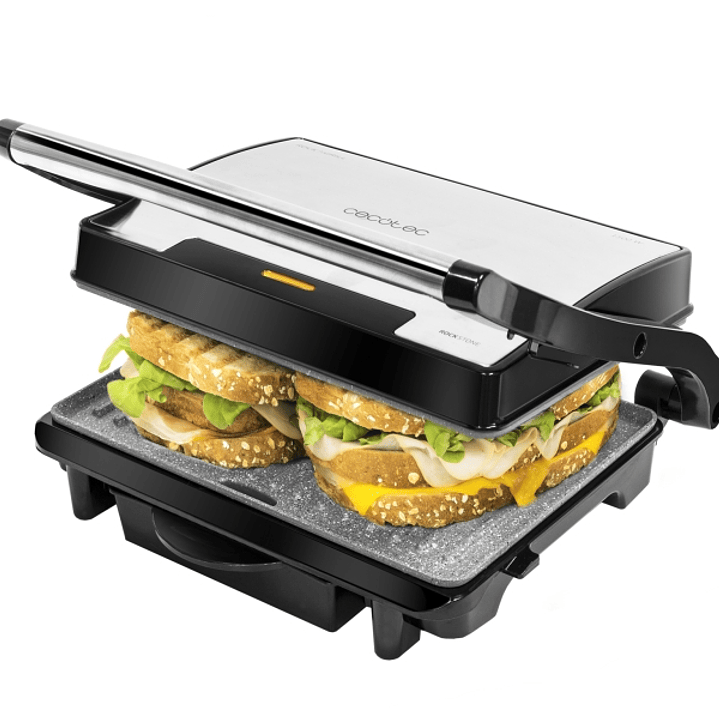 Cecotec Rock'nGrill 1500 Rapid Parrilla Electrica - Potencia de 1500W - Revestimiento Antiadherente - Bandeja Recogegrasas - Placa Superior Ajustable  1