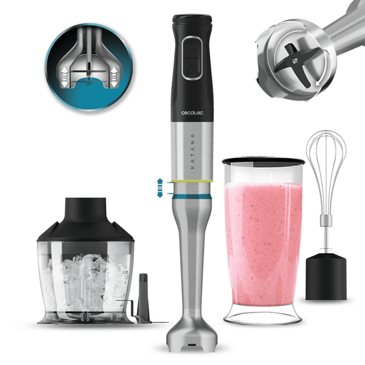 Cecotec Katana 12 Chop Batidora de Mano - 1200W - Funcion Oscilante - Cuchillas de Titanio - 21 Velocidades - Campana Antisalpicaduras - Accesorios In 1