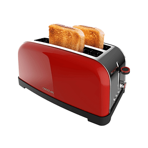 Cecotec Toastin' Time 1500 Tostadora de Doble Ranura Larga - 1500W - Ranura Ancha hasta 3.8cm - Acero Inoxidable - Apagado Automatico - Sistema de Aut