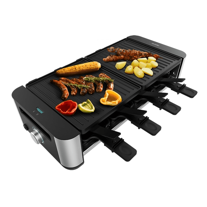 Cecotec Cheese and Grill 16000 Inox Black Raclette - 1400W - Amplia Superficie de 40x22cm - Termostato - 8 Sartenes Antiadherentes - Superficie Mixta  1