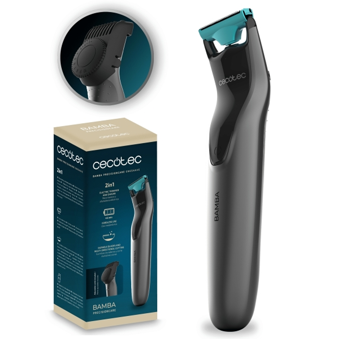 Cecotec Bamba PrecisionCare OneShave Afeitadora Recortadora 2 en 1 - Uso Inalambrico - Cuchillas de Acero Inoxidable - Peine Ajustable de 0.5 a 10mm - 1