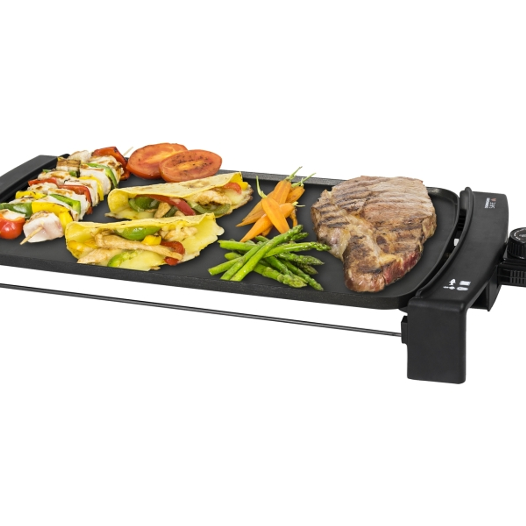 Cecotec Black and Water 2150 Plancha Electrica - Revestimiento Antiadherente - Bandeja Recogegrasas - Temperatura Ajustable - Cuerpo de Aluminio Fundi 1