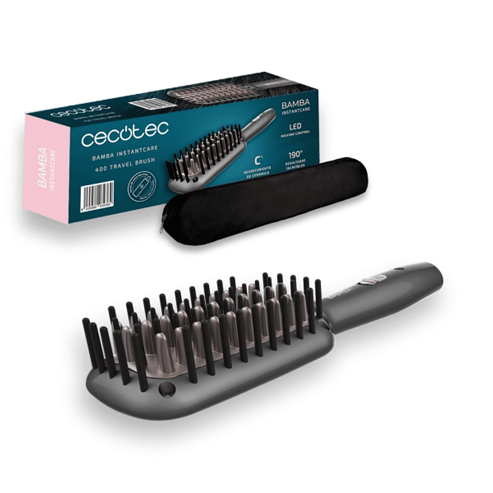 Cecotec Bamba InstantCare 400 Travel Brush Cepillo Alisador - Calentamiento en 90 Segundos - Temperatura Maxima 190º - Indicadores LED - Portatil - Ca 1