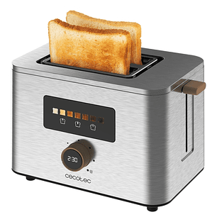 Cecotec TouchandToast Double Tostadora de Doble Ranura Ancha - 950W - Control Tactil y Pantalla a Color - Autocentrado - 7 Niveles de Tostado - Apagad