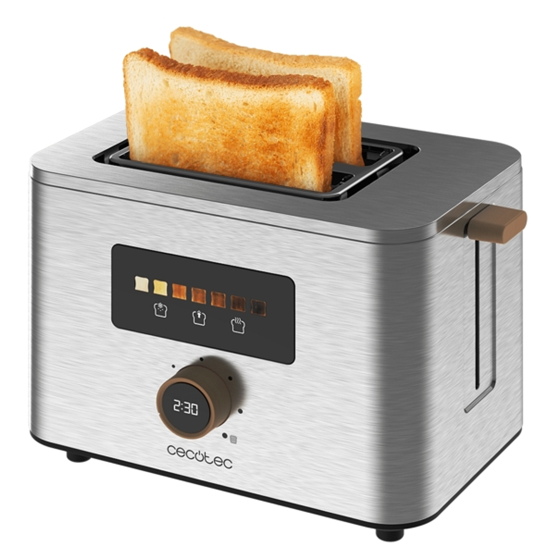 Cecotec TouchandToast Double Tostadora de Doble Ranura Ancha - 950W - Control Tactil y Pantalla a Color - Autocentrado - 7 Niveles de Tostado - Apagad 1