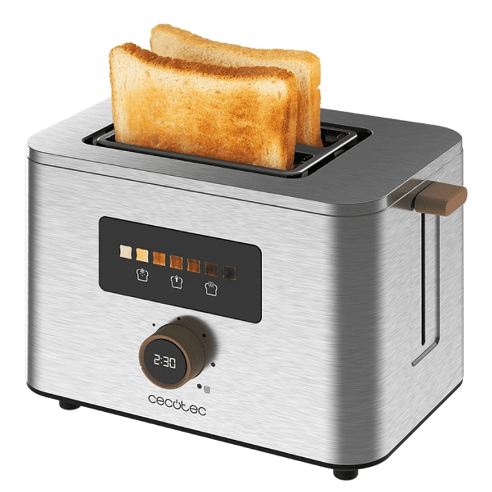 Cecotec TouchandToast Double Tostadora de Doble Ranura Ancha - 950W - Control Tactil y Pantalla a Color - Autocentrado - 7 Niveles de Tostado - Apagad 1