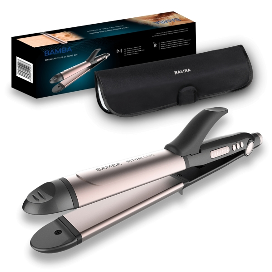 Cecotec Bamba RitualCare 1000 Ceramic Plancha de Pelo 2 en 1 - Alisa y Riza Cabello - Temperatura de 120 a 220°C - Funcion Autoapagado 60min - Estuche 1