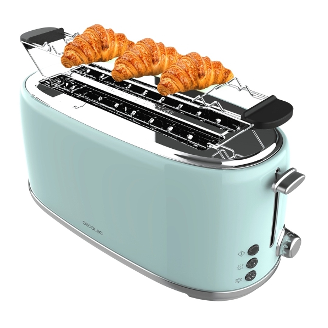 Cecotec Toast and Taste 1600 Retro Double Tostadora de Doble Ranura Larga - 1630W - Capacidad para 4 Rebanadas - Ranura Ancha - Acero Inoxidable - Ban 1