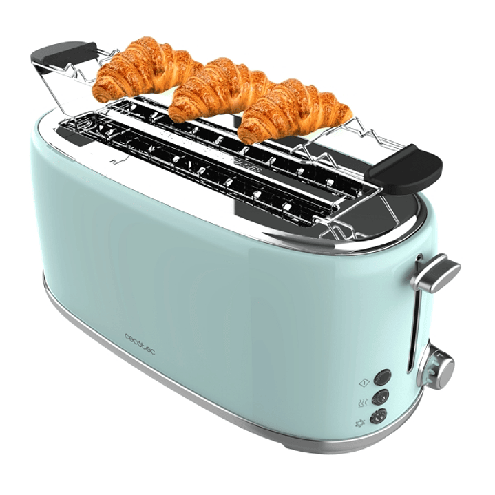 Cecotec Toast and Taste 1600 Retro Double Tostadora de Doble Ranura Larga - 1630W - Capacidad para 4 Rebanadas - Ranura Ancha - Acero Inoxidable - Ban 1