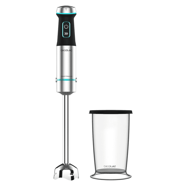 Cecotec Power TitanBlack 1200 XL Batidora de Mano - 1200W - 4 Cuchillas de Titanio en Cruz - Campana Antisalpicaduras - Velocidad Ajustable - Vaso 800 1