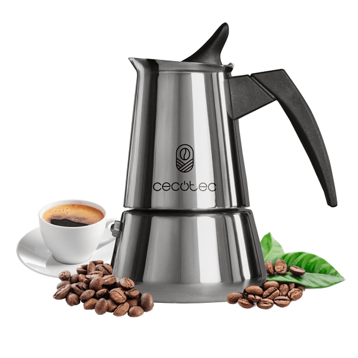 Cecotec Piccolina 900 Cafetera Italiana para 9 Tazas - Acero Inoxidable - Compatible con Induccion y Gas - Facil Limpieza y Desmontaje - Mango Ergonom 1