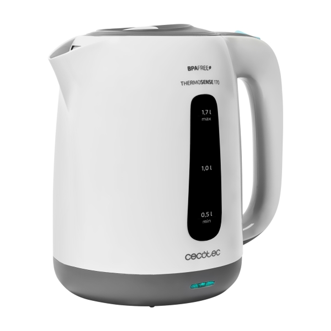 Cecotec Thermosense 170 Hervidor de Agua Electrico - Potencia de 2200W - Capacidad 1.7L - Libre de BPA - Base Giratoria 360º - Filtro Desmontable - Si 1