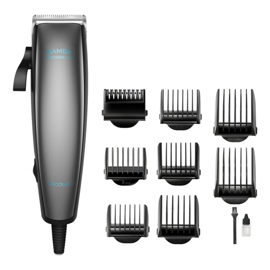 Cecotec Bamba PrecisionCare Power Blade Titanium Cortapelos con Cable - Cuchillas de Titanio - Uso en Seco y Humedo - 9 Peines Guia - Palanca de Ajust 1