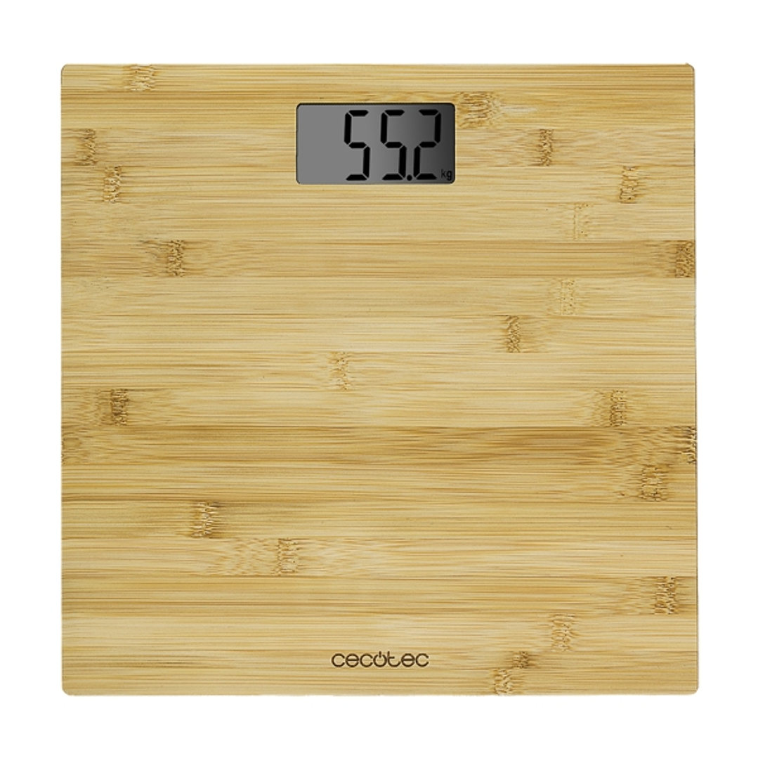 Cecotec Surface Precision 9300 Healthy Bascula Corporal de Bambu - Capacidad hasta 180kg - 4 Sensores - Pantalla LCD - Incluye Cinta Metrica y Pilas - 1