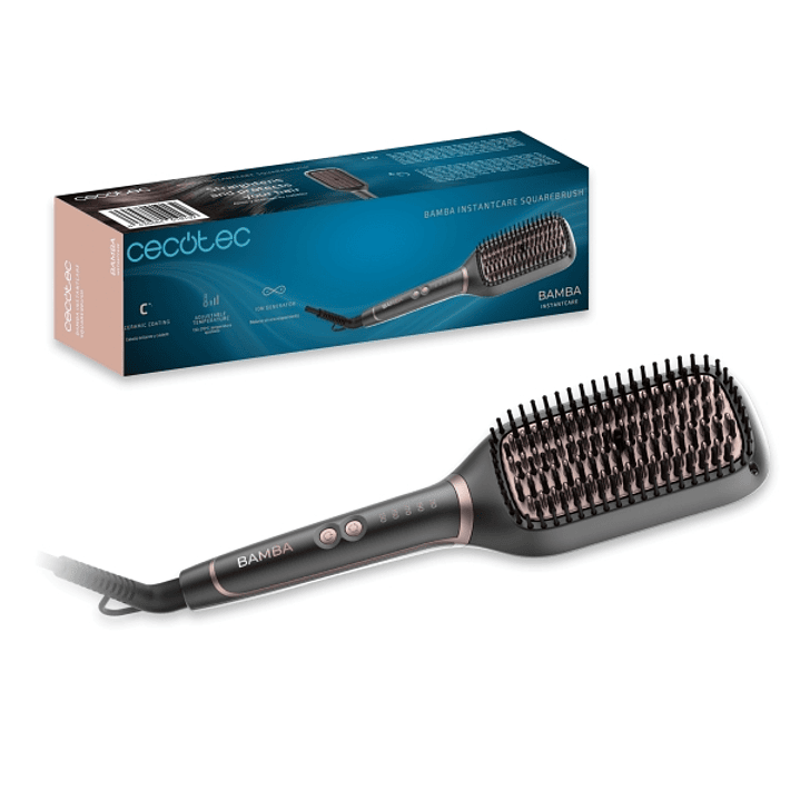 Cecotec Bamba InstantCare SquareBrush Cepillo Alisador - Revestimiento Ceramico - Temperatura Ajustable - Tecnologia de Iones - Autoapagado a los 45mi 1