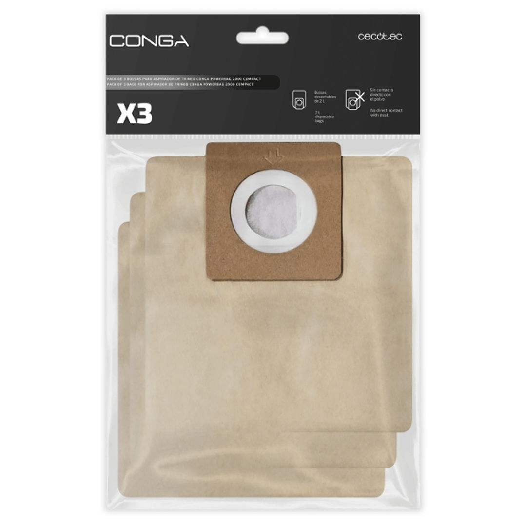Cecotec Pack de 3 Bolsas de Recambio para Conga Powerbag 2000 - Alta Capacidad de Filtracion - Faciles de Instalar - Material Resistente - Mantiene la 1