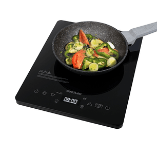 Cecotec Full Crystal Onyx Placa de Induccion Portatil - 2000W - Cristal de Alta Resistencia - Tactil - 10 Niveles - Temperatura de 60 a 260°C - Tempor