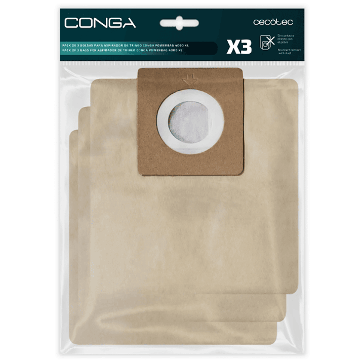 Cecotec Pack de 3 Bolsas de Recambio para Conga Powerbag 4000 XL - Alta Capacidad de Filtracion - Faciles de Instalar - Material Resistente - Mantiene 1