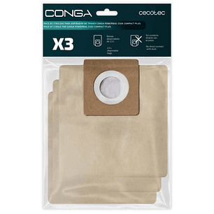 Cecotec Pack de 3 Bolsas de Recambio para Conga Powerbag 2500 - Alta Capacidad de Filtracion - Faciles de Instalar - Material Resistente - Mantiene la
