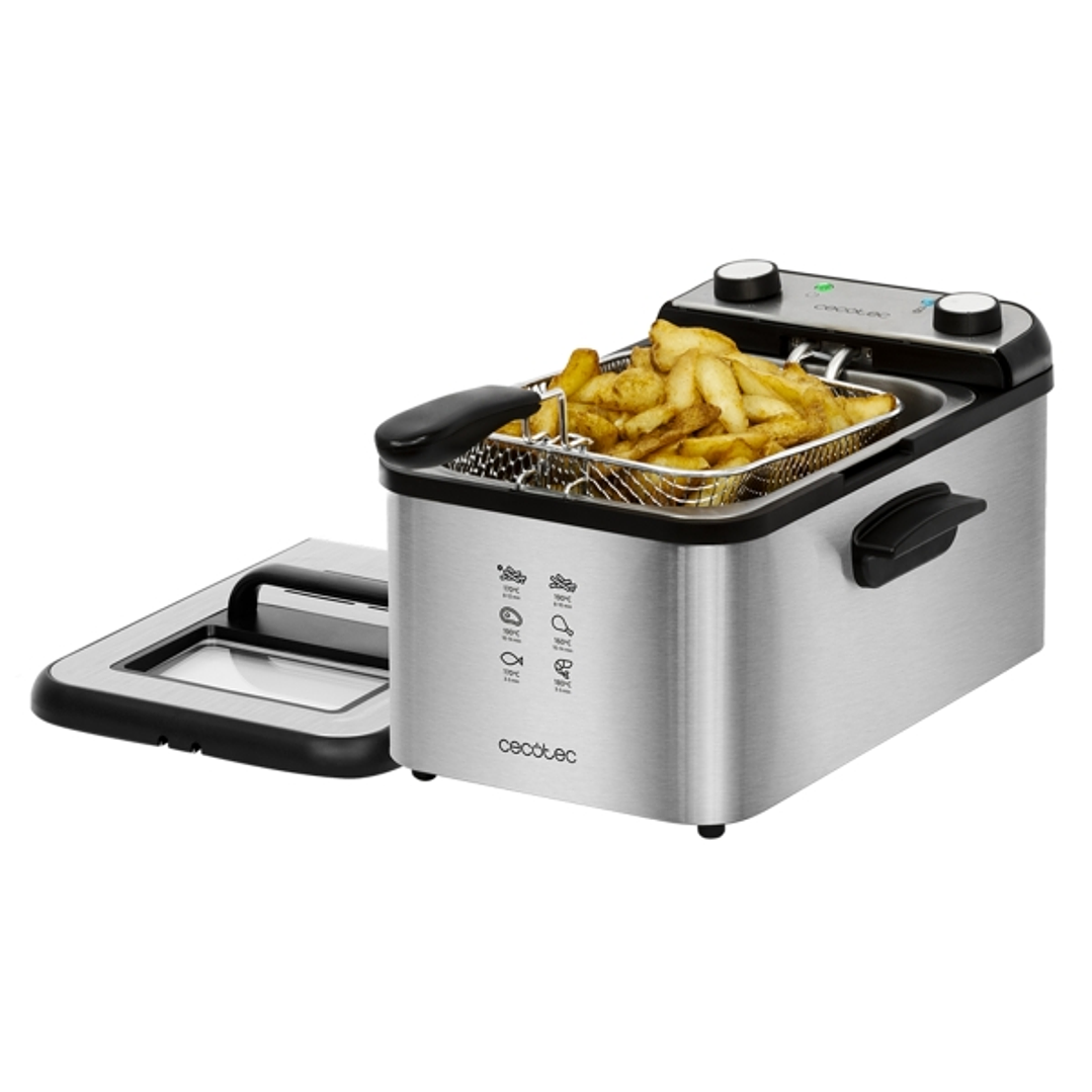 Cecotec Cleanfry Infinity 3000 Freidora Electrica - Potencia de 2400W - Capacidad de 3L - Filtro Incluido - Tapa con Ventana - Temporizador de 30min - 1