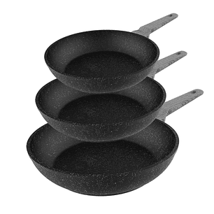 Cecotec Polka Exclusive Wood and Rock Pack de 3 Sartenes de 18, 22 y 26cm - Mango de Baquelita - Aluminio Forjado - Teflon Antiadherente - Compatible 