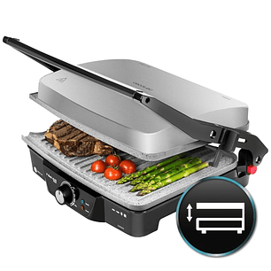 Cecotec Rock'nGrill 2000 Parrilla Electrica - 2000W - Antiadherente - Apertura 180º - Saliente Vierte Grasas - Placa Superior Flotante - Base Antidesl