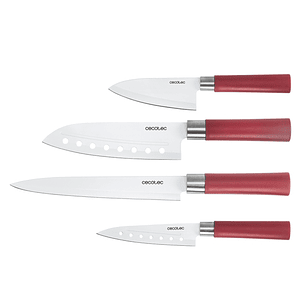 Cecotec santoku Pack de 4 Cuchillos Profesionales - Hoja de 2mm de Grosor - Recubrimiento Ceramico - Acero Inoxidable con Base de Carbono - Estilo Jap
