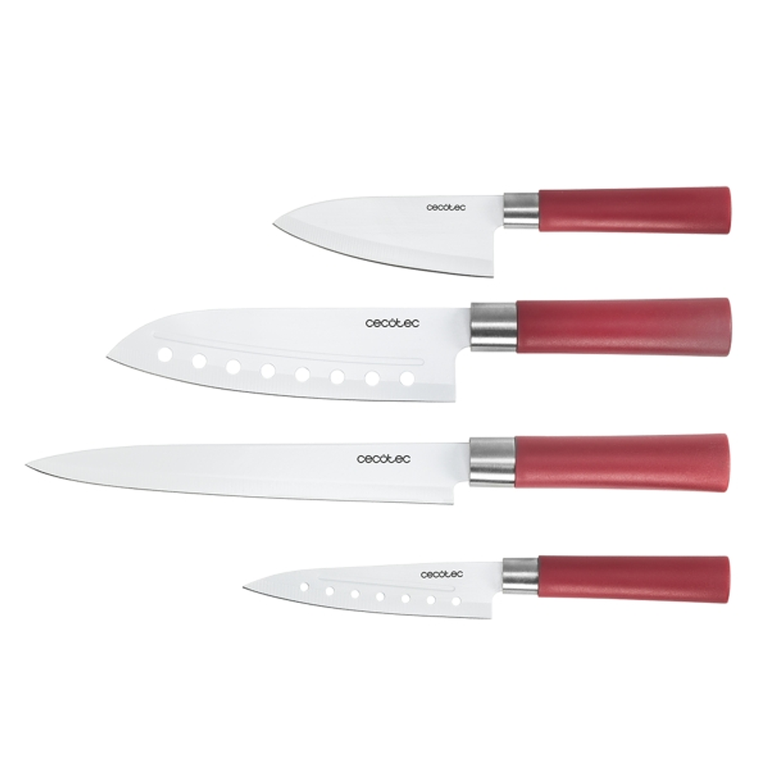 Cecotec santoku Pack de 4 Cuchillos Profesionales - Hoja de 2mm de Grosor - Recubrimiento Ceramico - Acero Inoxidable con Base de Carbono - Estilo Jap 1