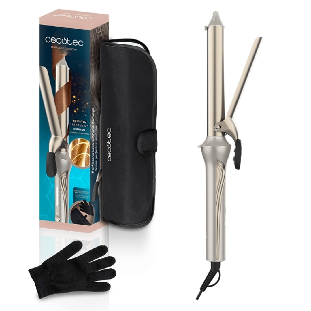 Cecotec SurfCare CurlClip Rizador de 25mm - Rizos Definidos y Uniformes - Diametro de 25mm para Volumen - Temperatura Ajustable hasta 200°C - Incluye  1