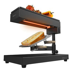 Cecotec Cheese and Grill 6000 Pro Raclette con Funcion Grill - 600W - Acero Inoxidable Duradero - Espatulas de Madera - Termostato - Parrilla Antiadhe