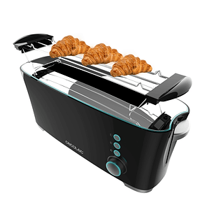Cecotec Toast and Taste Extra B Tostadora de Ranura Larga - 1000W - Ranura XL Extra Ancha - Calienta Panecillos - Funcion de Extra Elevacion - 7 Nivel