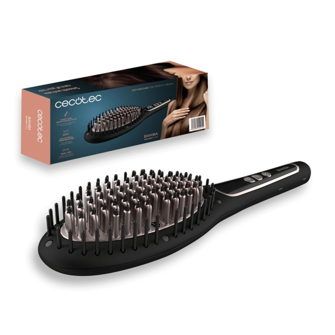 Cecotec Bamba Instantcare 900 Perfect Brush Cepillo Alisador - Temperatura Ajustable - Tecnologia de Iones - Control Digital LED - Autoapagado - Cable 1