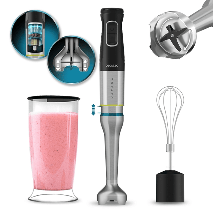 Cecotec Katana 15 Cream Batidora de Mano - Potencia de 1500W - Funcion Oscilante - Cuchillas de Titanio - 21 Velocidades - Campana Antisalpicaduras -  1