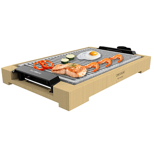 Cecotec Tasty and Grill 2000 Bamboo LineStone Plancha Electrica - 2000W - Antiadherente - Estructura Bambu - Termostato Regulable - Apta para Lavavaji