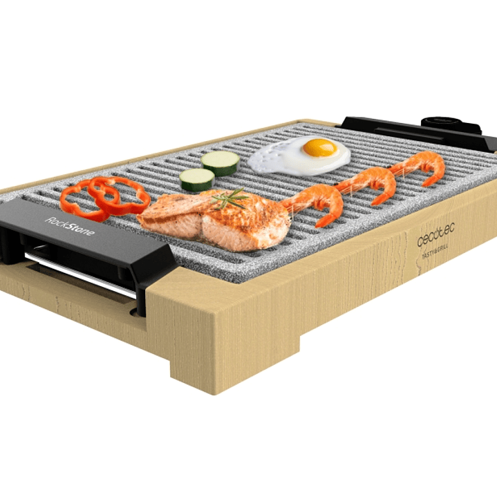 Cecotec Tasty and Grill 2000 Bamboo LineStone Plancha Electrica - 2000W - Antiadherente - Estructura Bambu - Termostato Regulable - Apta para Lavavaji 1
