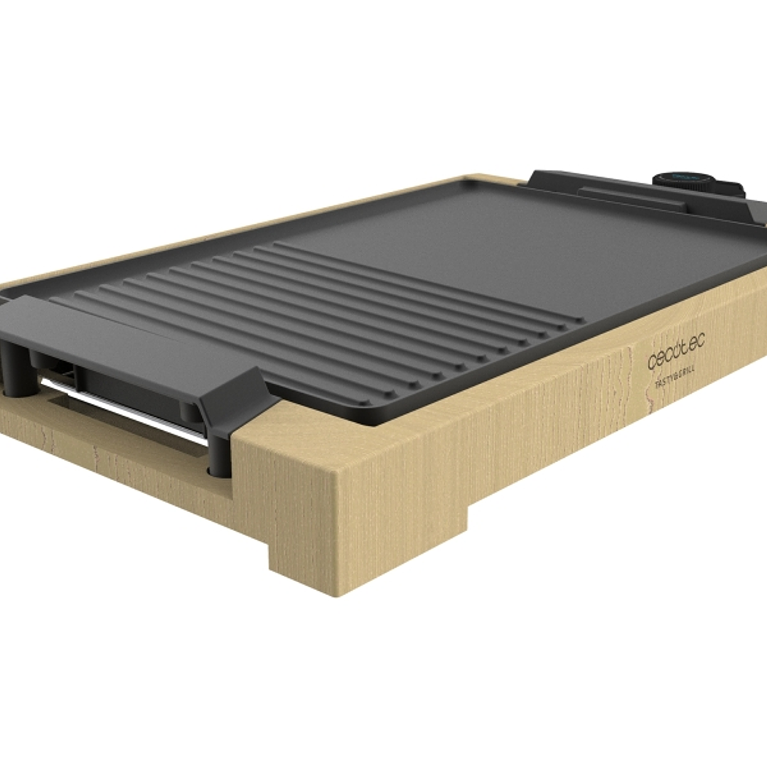 Cecotec Tasty and Grill 2000 Bamboo Black Plancha Electrica - 2000W - Antiadherente - Estructura Bambu - Termostato - Apta para Lavavajillas - Bandeja 1