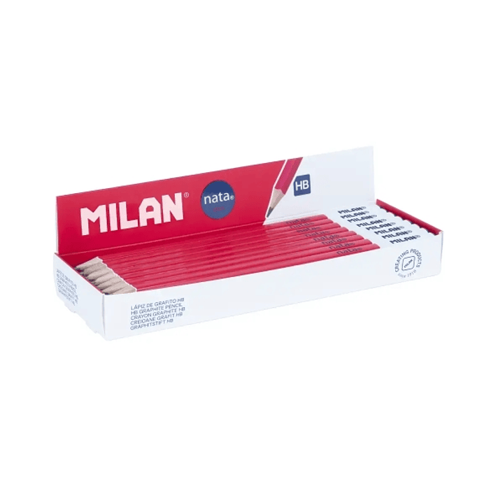 Milan Nata 624 Caja Expositora con 24 Lapices de Grafito HB - Forma Cuadrada - Mina de Trazo Uniforme y Resistente a la Rotura - Cuerpo de Color Rosa/ 1