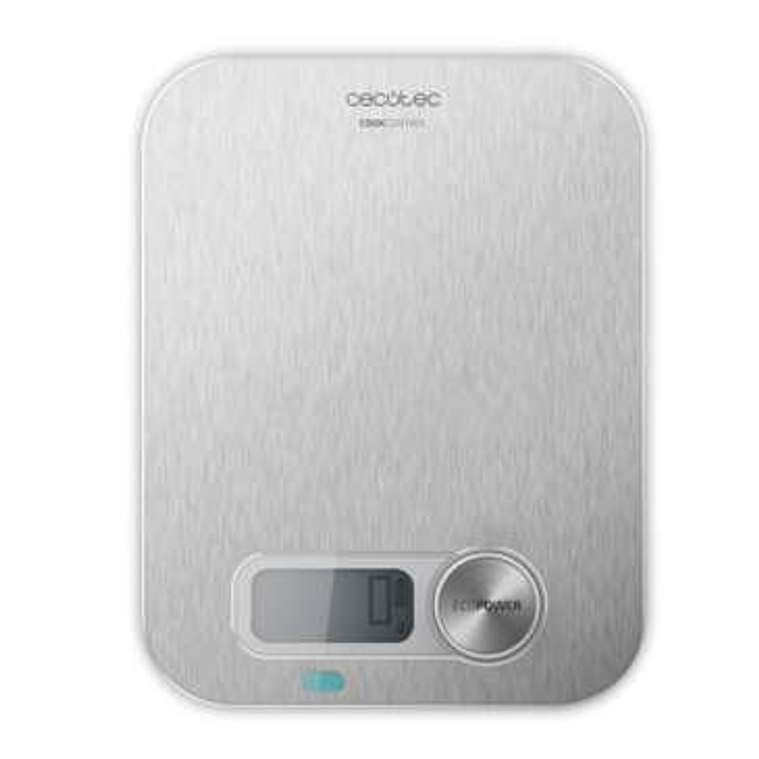 Cecotec Cook Control 10200 EcoPower Inox Bascula de Cocina - Funciona sin Pilas - Precision de 1gr - Peso Max. 8kg - Pantalla LCD - Funcion Tara - Fun 1