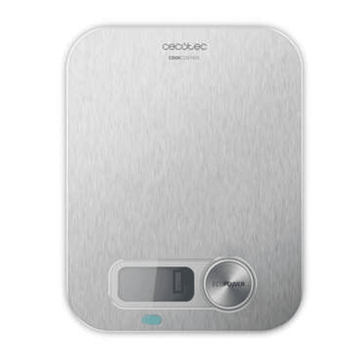 Cecotec Cook Control 10200 EcoPower Inox Bascula de Cocina - Funciona sin Pilas - Precision de 1gr - Peso Max. 8kg - Pantalla LCD - Funcion Tara - Fun 1