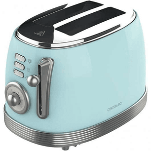 Cecotec Toast & Taste 800 Vintage Light Blue Tostadora Electrica 850W - 6 Niveles - 2 Ranuras Cortas Extraanchas - Capacidad para 2 Tostadas - Bandeja