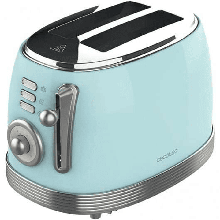 Cecotec Toast & Taste 800 Vintage Light Blue Tostadora Electrica 850W - 6 Niveles - 2 Ranuras Cortas Extraanchas - Capacidad para 2 Tostadas - Bandeja 1